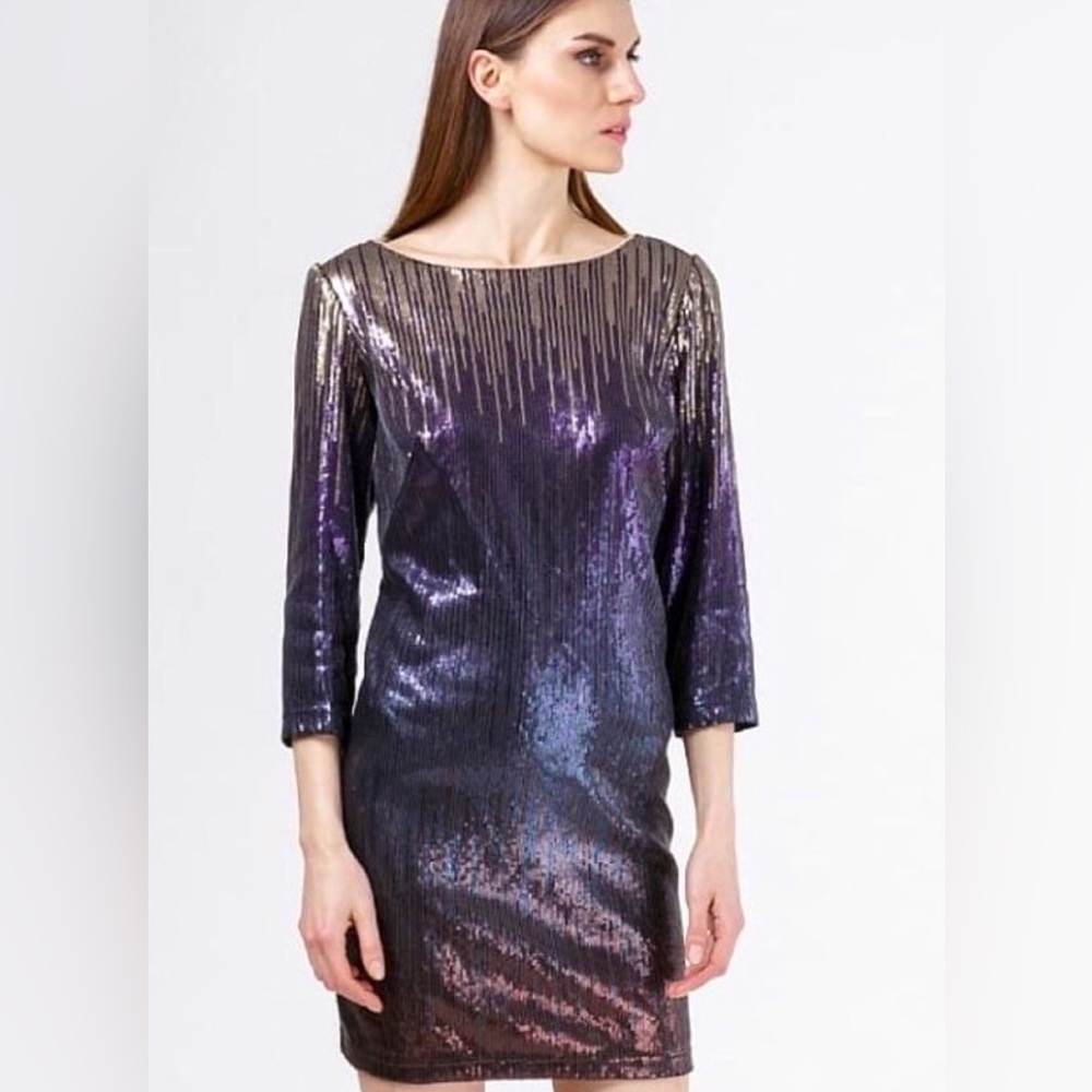 NEW! Tadashi Shoji Purple/Gold Sequin Shift Dress US12